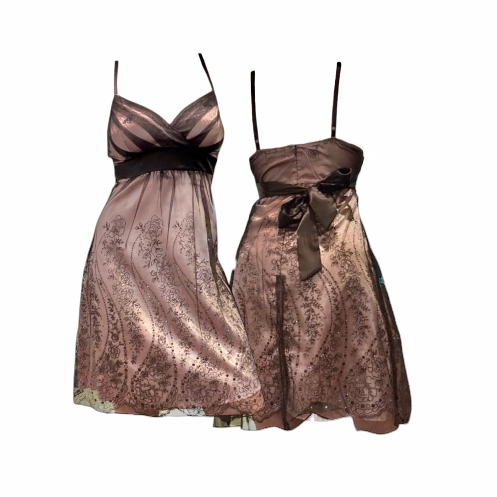 Trixxi Pink Spaghetti Strap Dress With Floral Lace Overlay